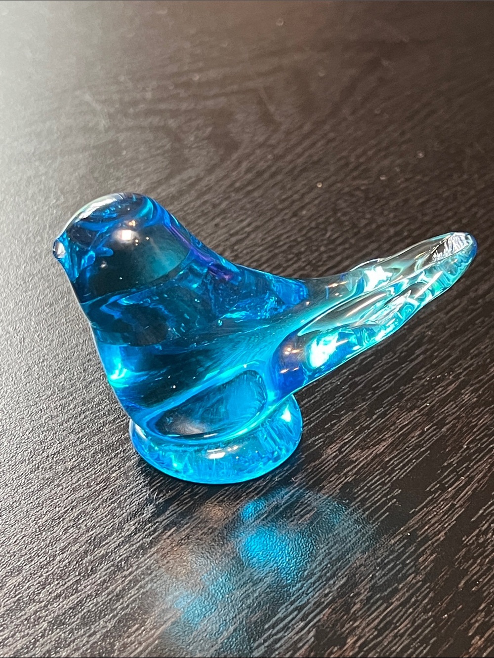 Vintage Leo Ward Art Glass Blue Bird of Happiness Signed 1984 Figurine